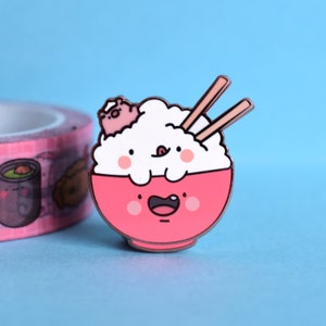 Cute Rice Enamel Pin | Kawaii Rice Bowl Pin | Rose Gold Asian Snacks | Hard Enamel Pin | Lapel Pin