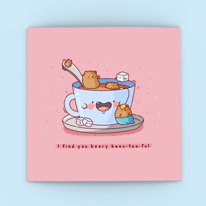 Carte de voeux mignonne avec des oursons de thé - Carte ours kawaii | Des cartes pour elle, des cartes pour petite amie | Saint-Valentin, anniversaire, cartes kawaii