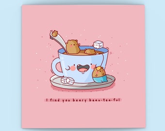 Cute Tea Bears Greetings card  - Kawaii Bears Card | Cards for her, Cards for girlfriend | Valentines, Birthday, Kawaii cards