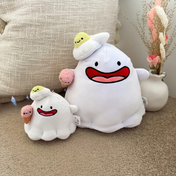 Happy Ghost Plush | Cute Kawaii Ghost Toy With Ice Cream & Egg