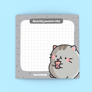 Cute Cat bubble tea Sticky Notes, Mini Grid, Kawaii Design Sticky Notes, Cute Memo Pad, 50 Sheets, Planner, Stationery