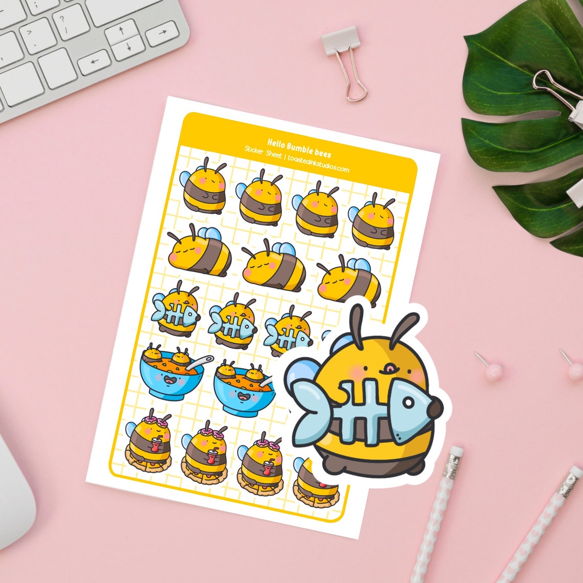 A6 Cute Bumble bee Sticker Sheets Kawaii bumblebee Planner | Etsy