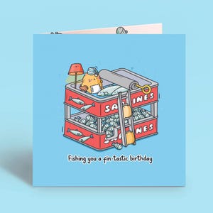 Carte d'anniversaire de sardines pour un ami | Carte d'anniversaire poisson kawaii pour lui, carte d'anniversaire kawaii pour petit ami | pour elle, mari, femme