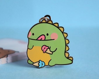 Dinosaur Key ring | Kawaii Dinosaur Keychain Keychain | Key Ring | Enamel Charm | Dinosaur Gift, Enamel Key Chain | Gold Chain | Keys