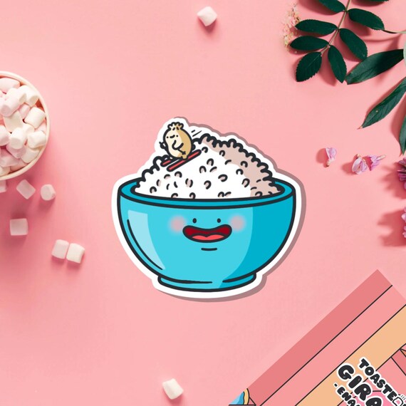 Rice Bowl Vinyl Sticker | Kawaii Stickers, Rice Stickers | Cute