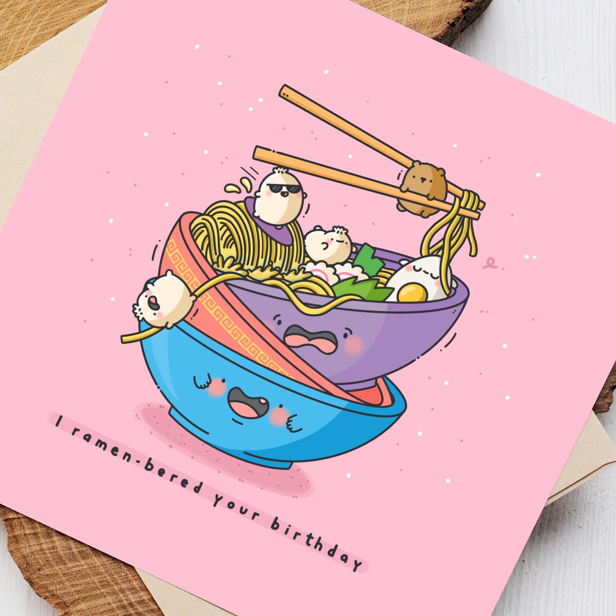 Cute Ramen Birthday card Kawaii Noodles Card Cup Noodles Etsy