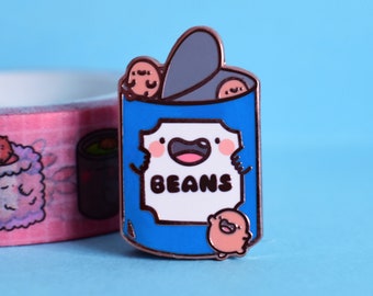 Cute Beans Enamel Pin | Kawaii Beans Pin | Rose Gold Baked Beans | Hard Enamel Pin | Lapel Pin