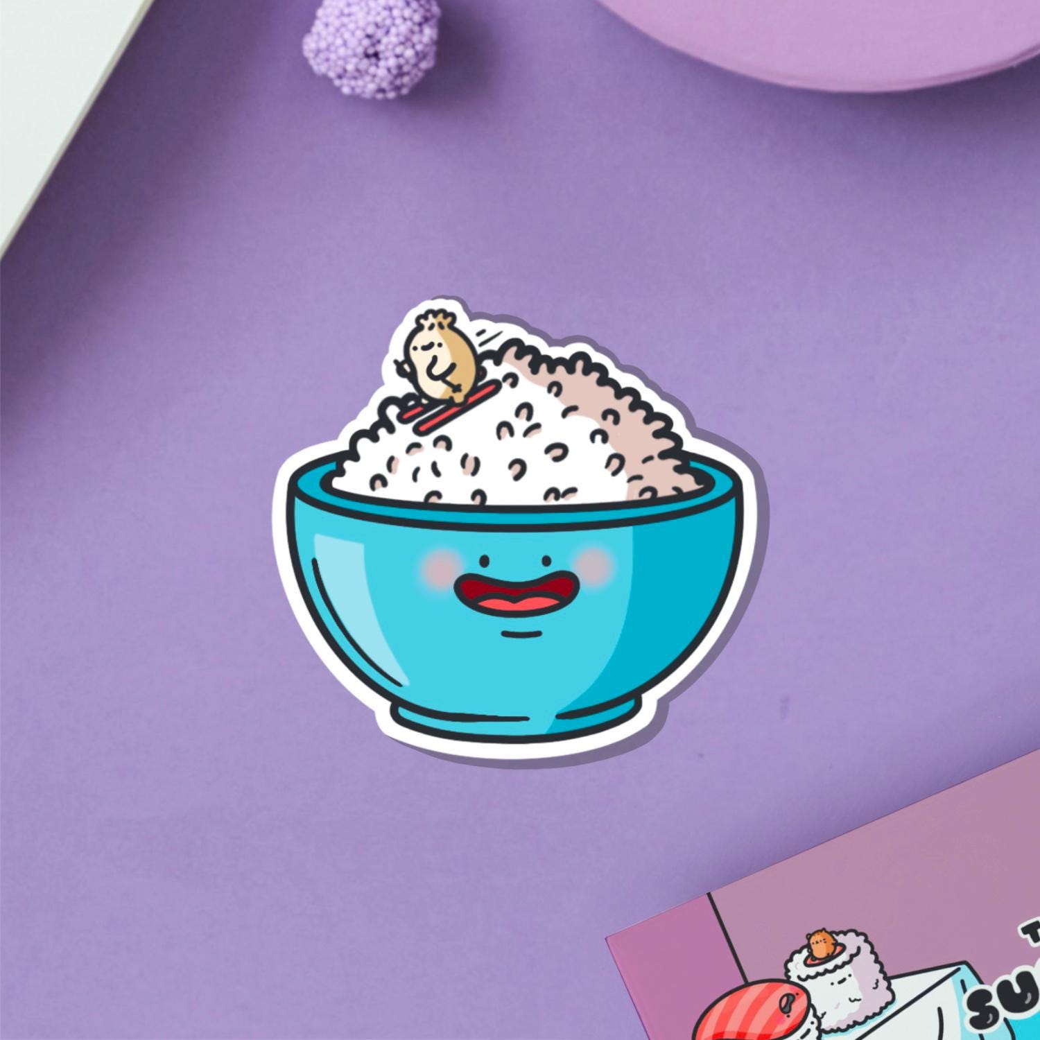RICE　ライス　ステッカー Rice Bowl Vinyl Sticker | Kawaii Stickers, Rice Stickers | Cute
