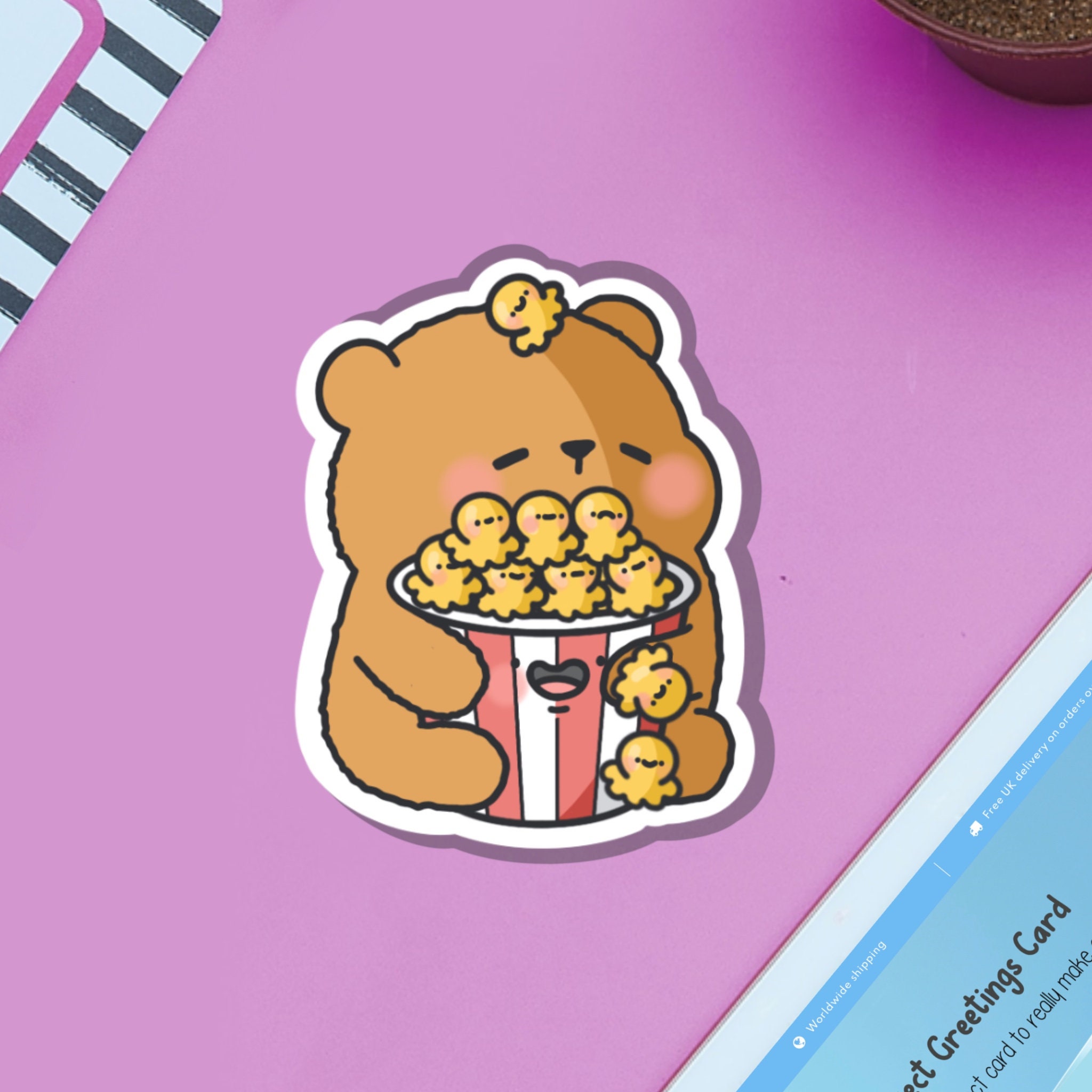 Cute Popcorn Bear Vinyl Sticker Kawaii Bear Stickers Cute Vinyl