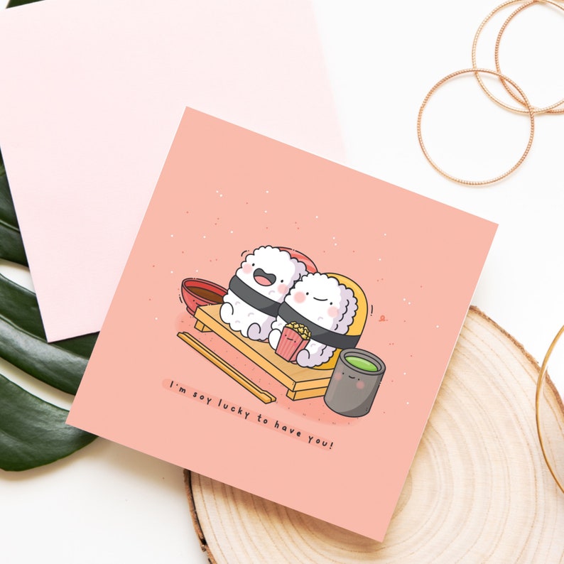 Cute Sushi card Kawaii Card Cards for her, Cards for him Funny Birthday Card For Boyfriend For Girlfriend Card Valentines card image 5