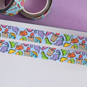 Dinosaur Washi Tape | Kawaii Stationery | Cute Dinosaur Washi Tape, Journalling, Scrapbooking, Dinosaur pattern paper tape