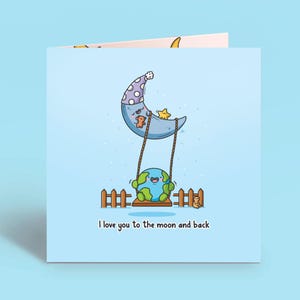 Carte lune - Espace mignon kawaii | Des cartes pour elle, des cartes pour lui | Carte de voeux drôle pour petit ami pour petite amie, amour mari femme