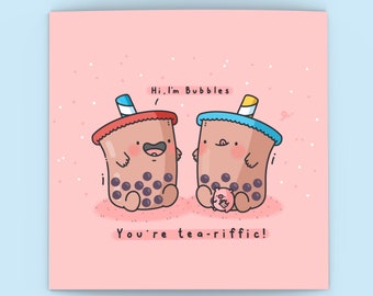 Cute Bubble Tea Card for Friend | Kawaii Boba tea Birthday Card for Him, Kawaii Card for Boyfriend | Cards for her, Bubble tea card