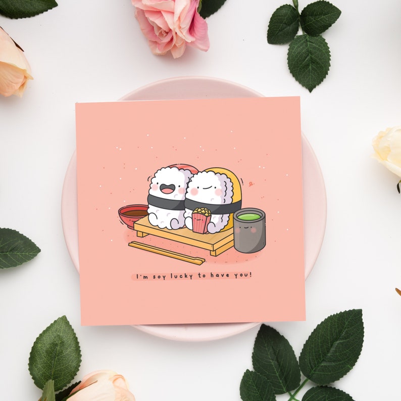 Cute Sushi card Kawaii Card Cards for her, Cards for him Funny Birthday Card For Boyfriend For Girlfriend Card Valentines card image 3