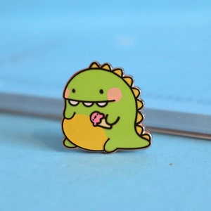 Dinosaur Enamel Pin | Kawaii Dino Pin | Rose Gold Dinosaur | Hard Enamel Pin | Lapel Pin | Funny pins | Pin badge, Badges, Ice Cream Dessert