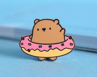 Bear in a Donut Enamel Pin | Kawaii Bear Pin | Rose Gold Donut | Hard Enamel Pin | Lapel Pin | Funny pins | Pin badge, Badges, Animals