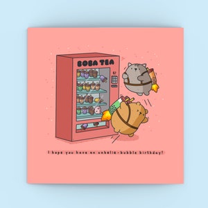 Jolie carte d'anniversaire de thé aux perles pour un ami | Carte d'anniversaire kawaii Boba tea jetpack pour lui, carte d'anniversaire kawaii pour petit ami | Des cartes pour elle