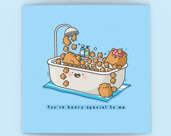 Cute Bear Bath card  - Kawaii bear Card | Cards for her, Cards for him | Funny Card For Boyfriend For Girlfriend Card