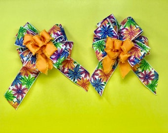 Set Of Two Tropical Flower  Bows for Spring Summer wreath, lantern bow, wreath bow, farmhouse bow, Yellow  bow, home decor, Baskets