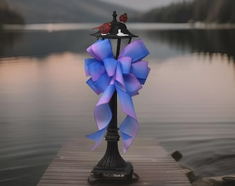 10" Wide Blue And Purple Tie-Dye Bow Decoration For Wreath, Gifts, Signs, Lantern, Basket