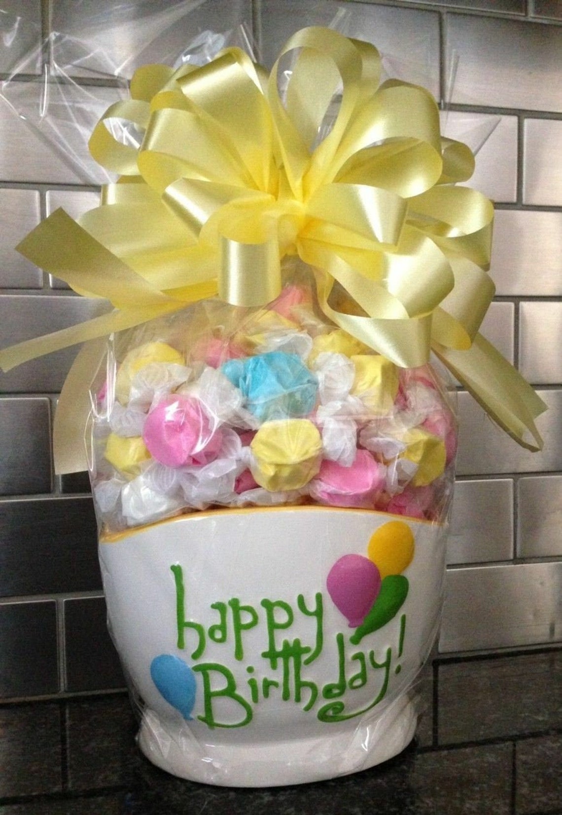 Happy Birthday Candy / Salt Water Taffy Gift Basket Wrapped Etsy