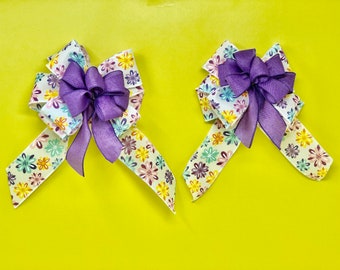 Set Of Two Flower Bows for Spring Summer wreath, lantern bow, wreath bow, farmhouse bow, Yellow  bow, home decor, Baskets