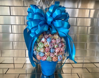 Candy Lollipop Bouquet, Gift Basket with Bow