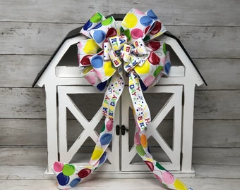 10” WIDE Happy Birthday Handmade Wired Bow With Ballon’s For Lanterns Wreaths Baskets Door Decoration