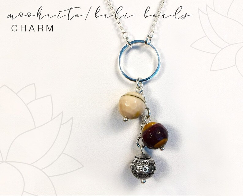 Gemstones Hammered ring Pendant Long Chain Necklace Sterling Silver Necklace Bohemian Bali Silver Necklace Mookaite beads Long Necklace