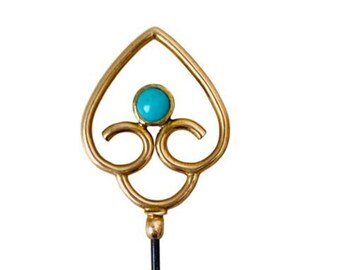 Antiguo alfiler de sombrero de oro de 9 quilates de doble cara con joya turquesa, alrededor de 1910