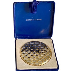 Large Vintage  Powder Compact Estee Lauder with Original Box circa 1980