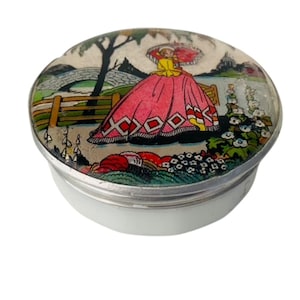 Art Deco Gwenda Foil Backed Picture Powder / Cream Dressing Table Pot 1930s