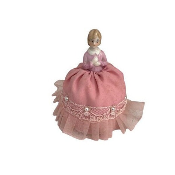 Art Deco German Porcelain Miniature Half Doll on Pin Cushion Base