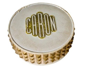 Grande boîte à poudre pour le visage Caron vintage des années 1940, France