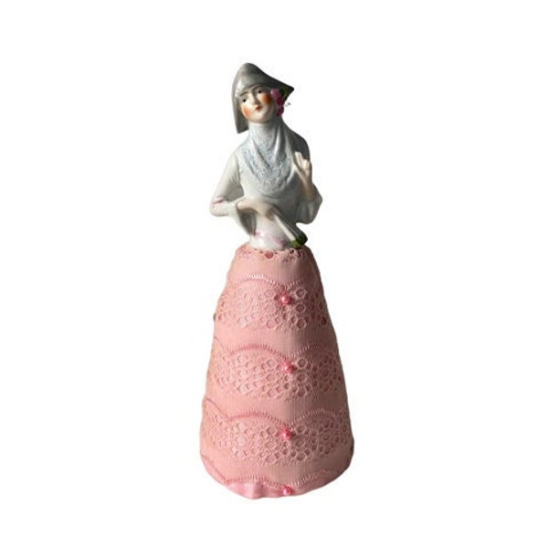 Tall Elegant Antique Carl Schneider German Porcelain Half Doll on Pin Cushion Base