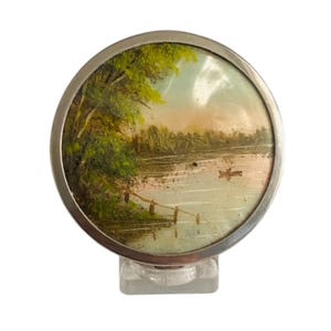 Art Deco Powder Compact Hand Painted Scene on mother of pearl circa 1930