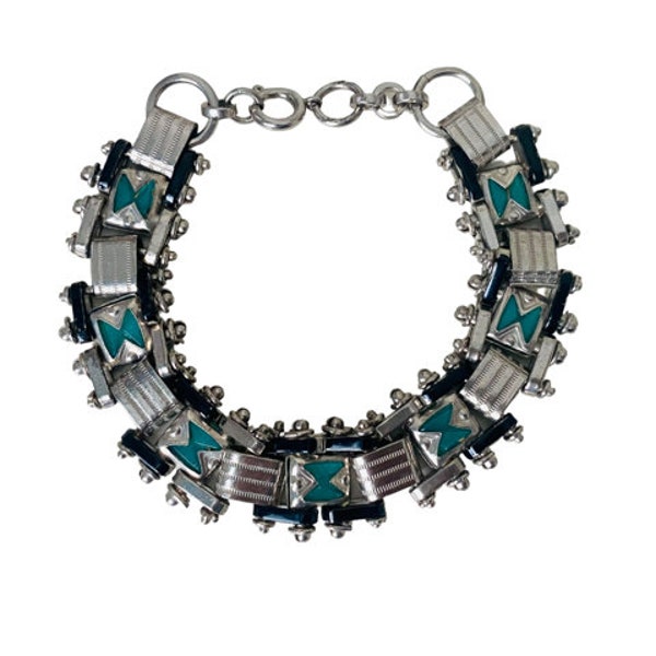 Chaîne De Montre Gousset Jakob Bengel - Style Art Déco - Nickel Et émail, Années 1920