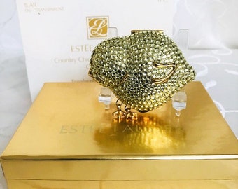 Ltd Edition Estee Lauder Chic Chick Country Chic Swarovski Crystals Lucidity Powder Compact complete