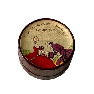Portaprofumo Art Déco in bachelite a cera solida, marca Aziade Paris Carnation, anni '30.