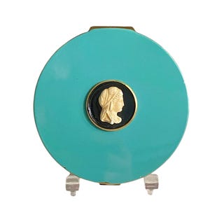 Vintage Enamel Powder Compact with Faux Cameo Unused circa 1950