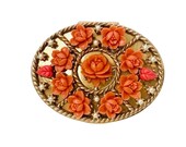 Vintage Unused Majestic USA Faux Carved Coral Seed Pearl Powder Compact circa 1950