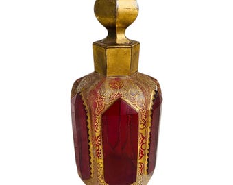Antique Moser Ruby Red Cabochons & Gilt Perfume Scent Cologne Bottle circa 1880