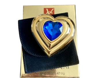 Yves Saint Laurent Heart Powder Compact: Robert Goossens Blue Jewelled Gold Tone, lata 80.