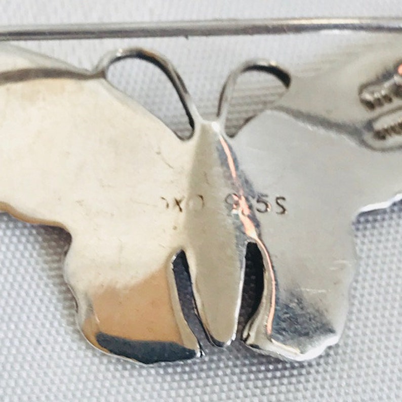 Vintage 1950/'s H C Ostrem OXO Norway Sterling Silver Guilloche Enamel Butterfly Brooch Pin