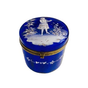 Antiker Boho Bristol Glas Schmucktopf: Mary gregory Emaille, 1880