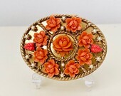 Vintage Unused Majestic USA Faux Carved Coral Seed Pearl Powder Compact circa 1950