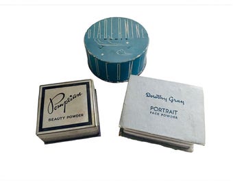 Lot de 3 boîtes de poudre pour le visage vintage des années 1940 Diadermine pompéienne et Dorothy Grey