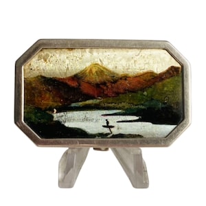 Art Deco Powder & Rouge Compact Vanity Case Foil Backed Lake Scene 1930s