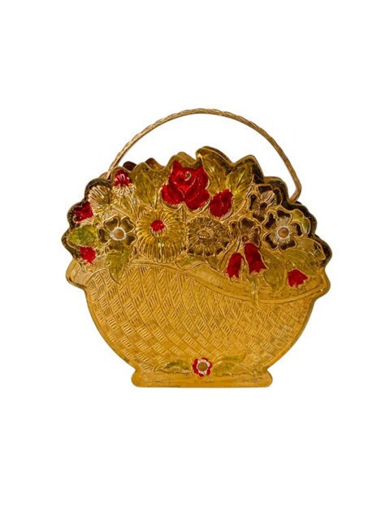 Rare Vintage Mascot Flower Basket Powder Compact … - image 1