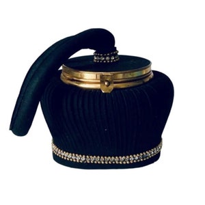 Vintage Kosmetikkoffer Handtasche Powder Compact Minaudiere Carryall Wildleder Französisch 1940er